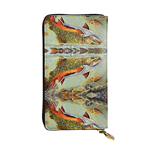 DMORJ Brook Trout Fliegenfischen Leder Lange Clutch-Brieftasche: 19 x 10 cm, bequem, leicht, wasserdicht, langlebig, schönes Geschenk, Schwarz, Einheitsgröße, Schwarz , Einheitsgröße