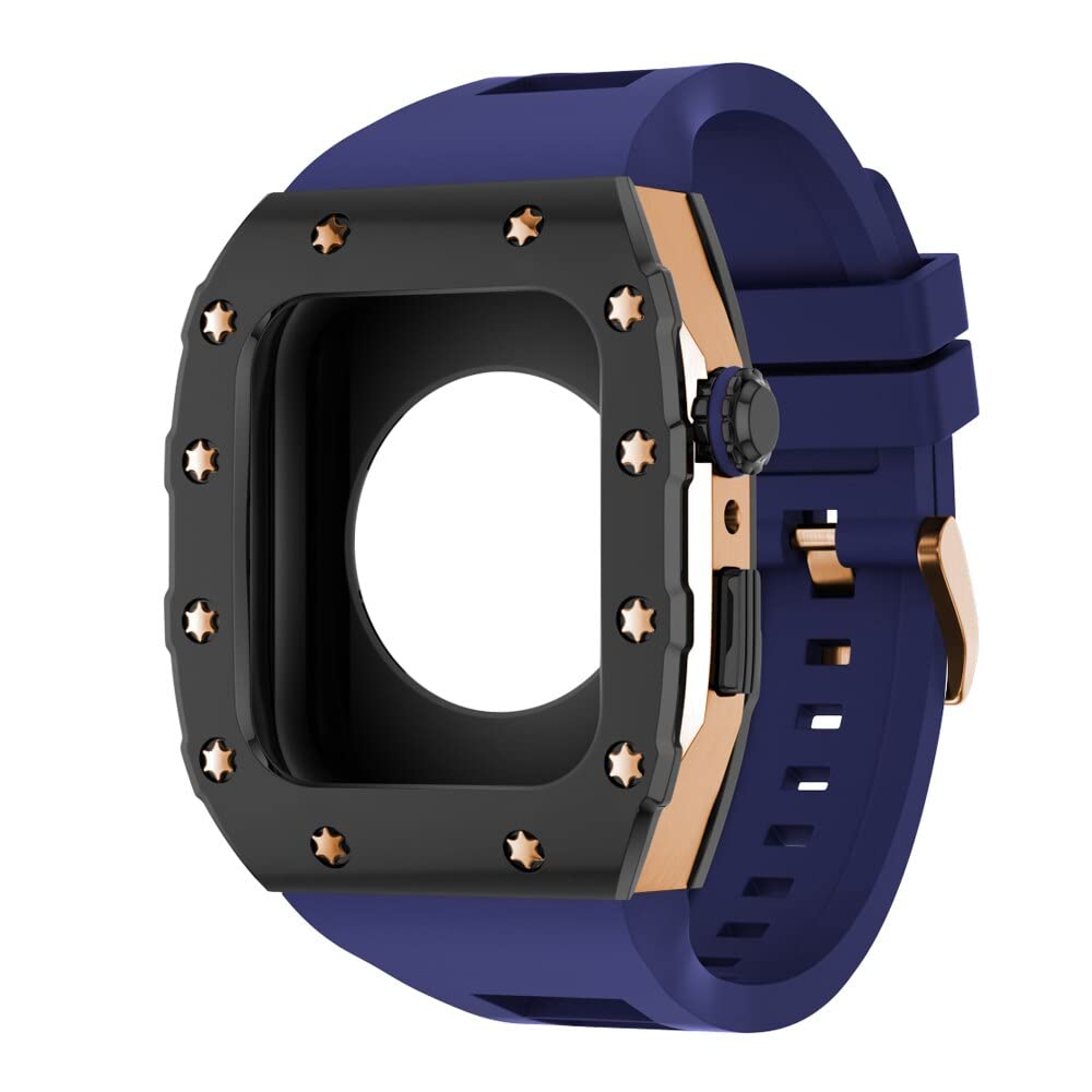 KANUZ 44 mm 45 mm Modifikationsset für iWatch Serie 7, 6, 5, 4 SE, Metallgehäuse, Silikonband für Apple Watch, Gummiband, Stoßfängerabdeckung (Farbe: B-RG-U, Größe: 45 mm)