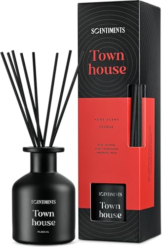 Scentiments Town House Heimduft Floral | Diffuser mit Stäbchen | Duftöl mit ätherischen Ölen c Raumerfrischer mit Rose, Safran, Agar, Sandelholz, Ambra, Moschus duft |125ml