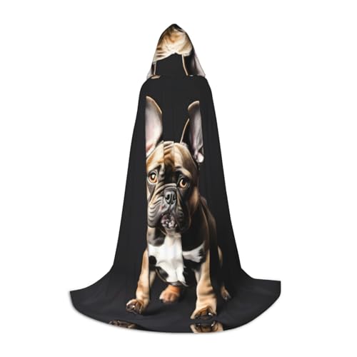 WURTON Kapuzenumhang mit langen Ohren und französischer Bulldogge, Halloween, Renaissance, Gothic, Umhang für Cosplay, Kapuzenumhang, Unisex