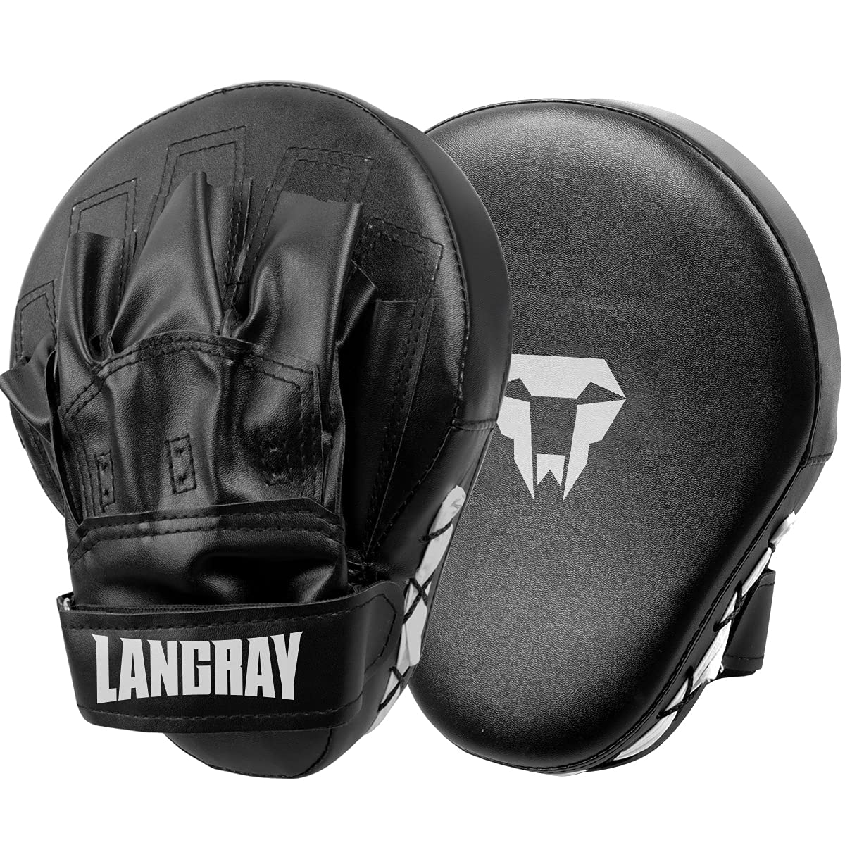 LangRay Handpratzen Kampfsport Boxen, 1 Paar Boxpratzen aus Kunstleder Kickboxen Pratzen für Kinder und Erwachsene MMA Muay Thai Karate, Schwarz