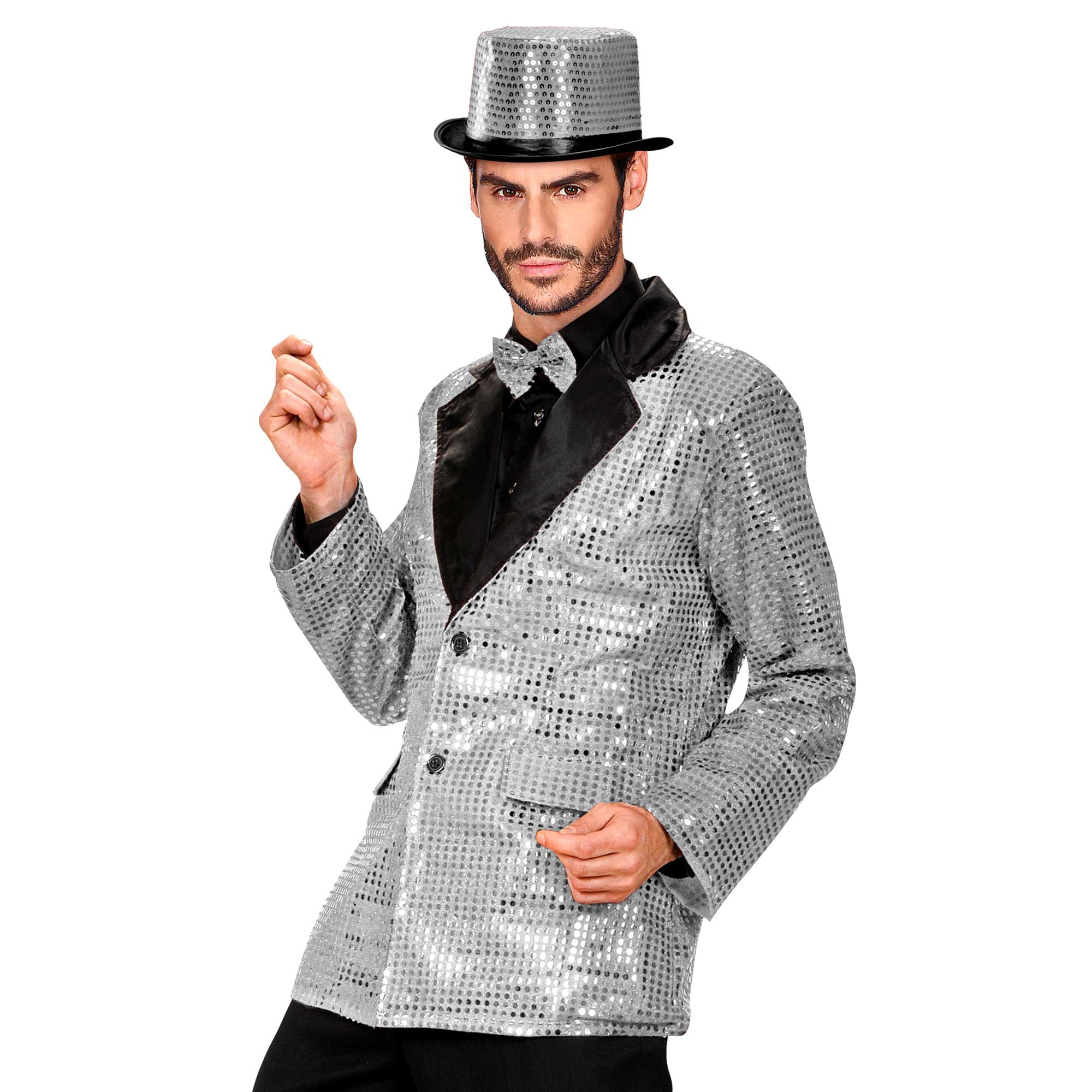 "SILVER SEQUIN JACKET WITH SATIN COLLAR" - (XL)