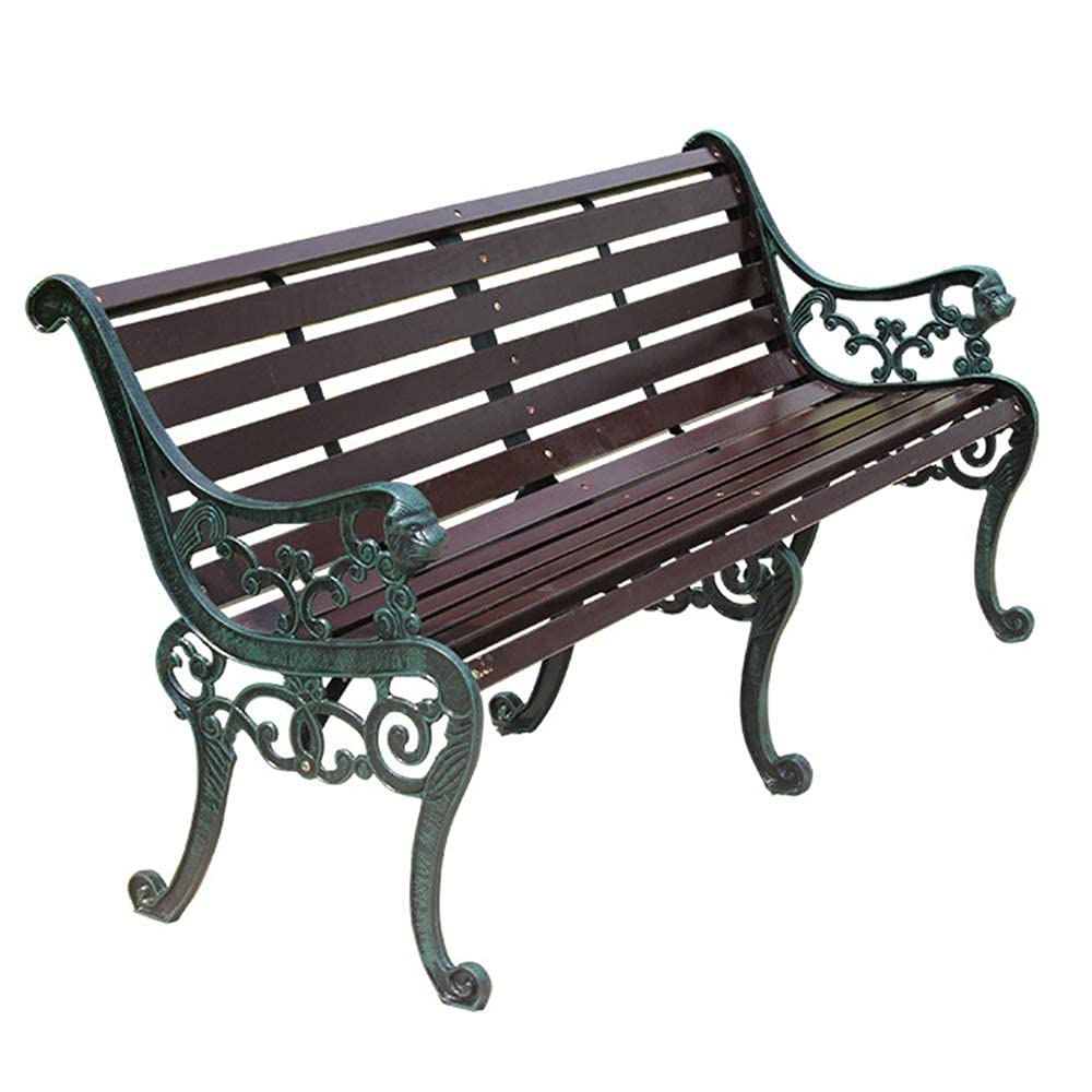 Park-Terrassenbank, Outdoor-Freizeitbank, wetterfeste Gartenbank mit Gusseisenrahmen und korrosionsbeständigem Massivholz, 2–3-Sitzer-Innenhofbank, dekorative Retro-Bänke (Bronze 150 x 58 x 78 cm) (A