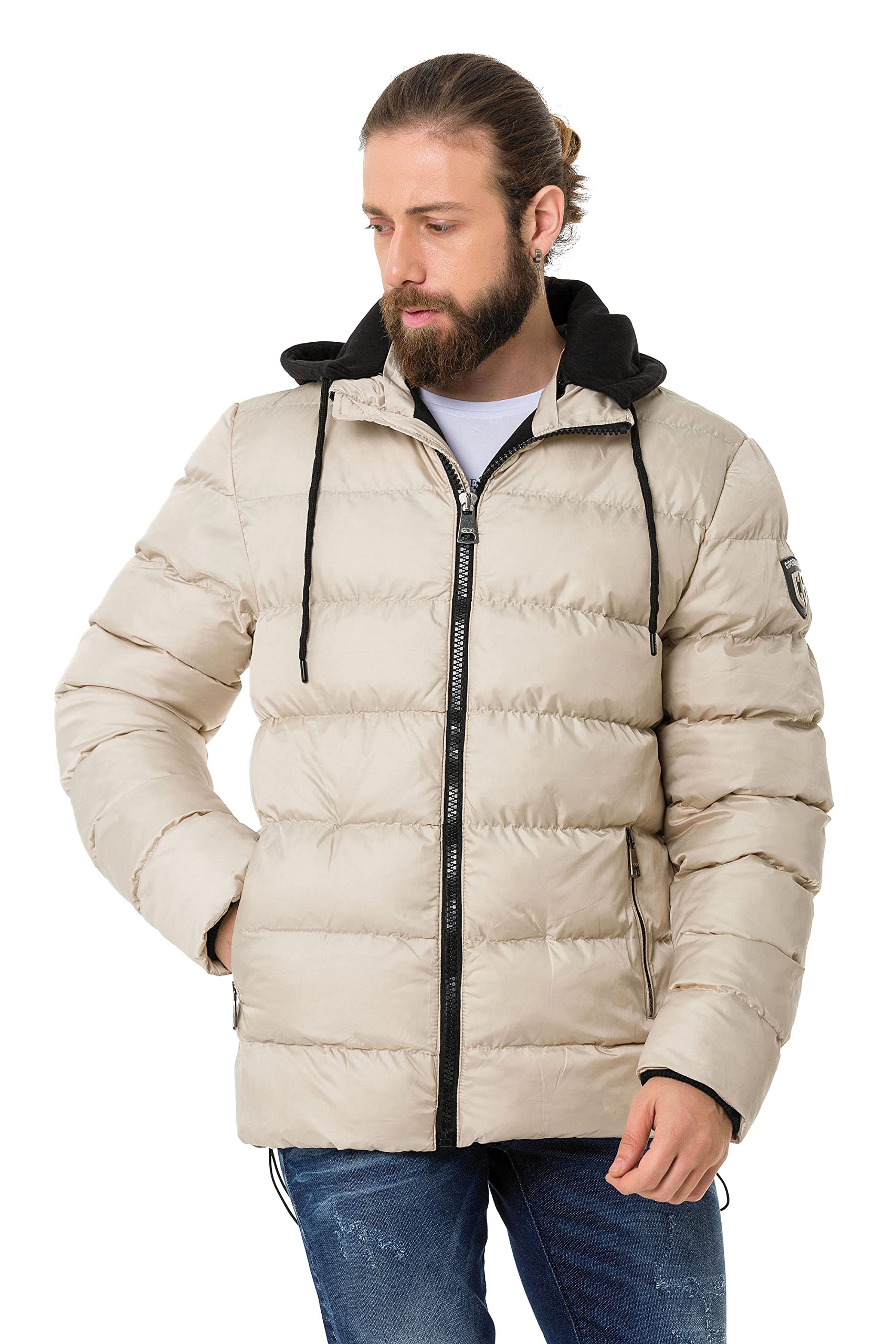 Cipo & Baxx Herren Steppjacke Winterjacke Kapuze Bomberjacke CM202 Beige L