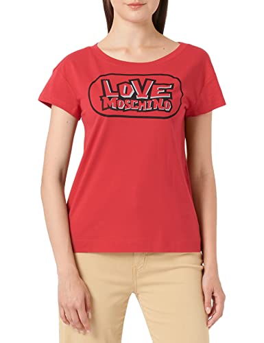 Love Moschino Damen Boxy Fit Short Sleeves With Skate Print T Shirt, Rot, 32 DE