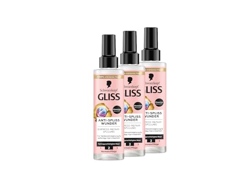 Gliss Spülung Anti-Spliss Wunder (3x 200 ml), Haarspülung repariert geschädigte Haarfasern, für langanhaltende Splissversiegelung, mit Hitzeschutz bis zu 230 °C