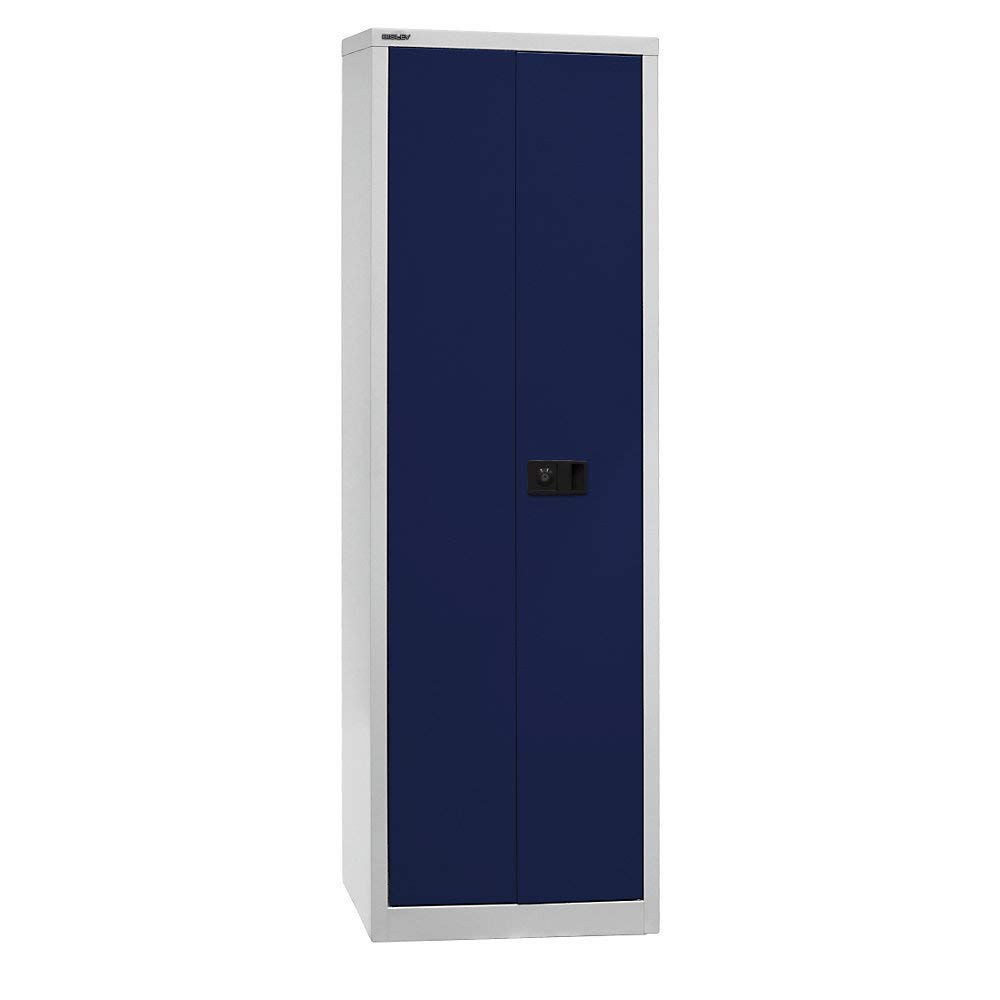 BISLEY Flügeltürenschrank Universal, 4 Fachböden, 5 OH, B 600 mm, Metall, 505 Korpus Lichtgrau, Fronten Oxfordblau, 40 x 60 x 195 cm