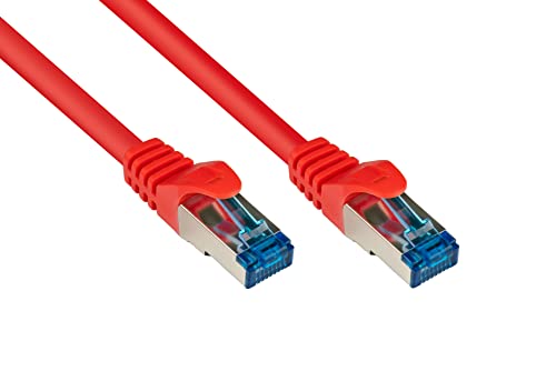 Good Connections Cat.6A Ethernet LAN Patchkabel mit Rastnasenschutz RNS, S/FTP, PiMF, halogenfrei, 500MHz, OFC, 10-Gigabit-fähig (10/100/1000/10000-Base-T Ethernet Netzwerke) - z.B. für Patchpanel, Switch, Router, Modem - rot, 40m