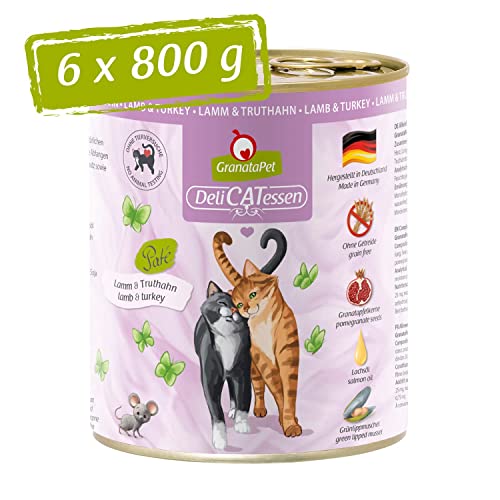 GranataPet Delicatessen Lamm & Truthahn, Nassfutter für Katzen, Katzenfutter für Feinschmecker, Futter ohne Getreide & ohne Zuckerzusätze, 6 x 800 g