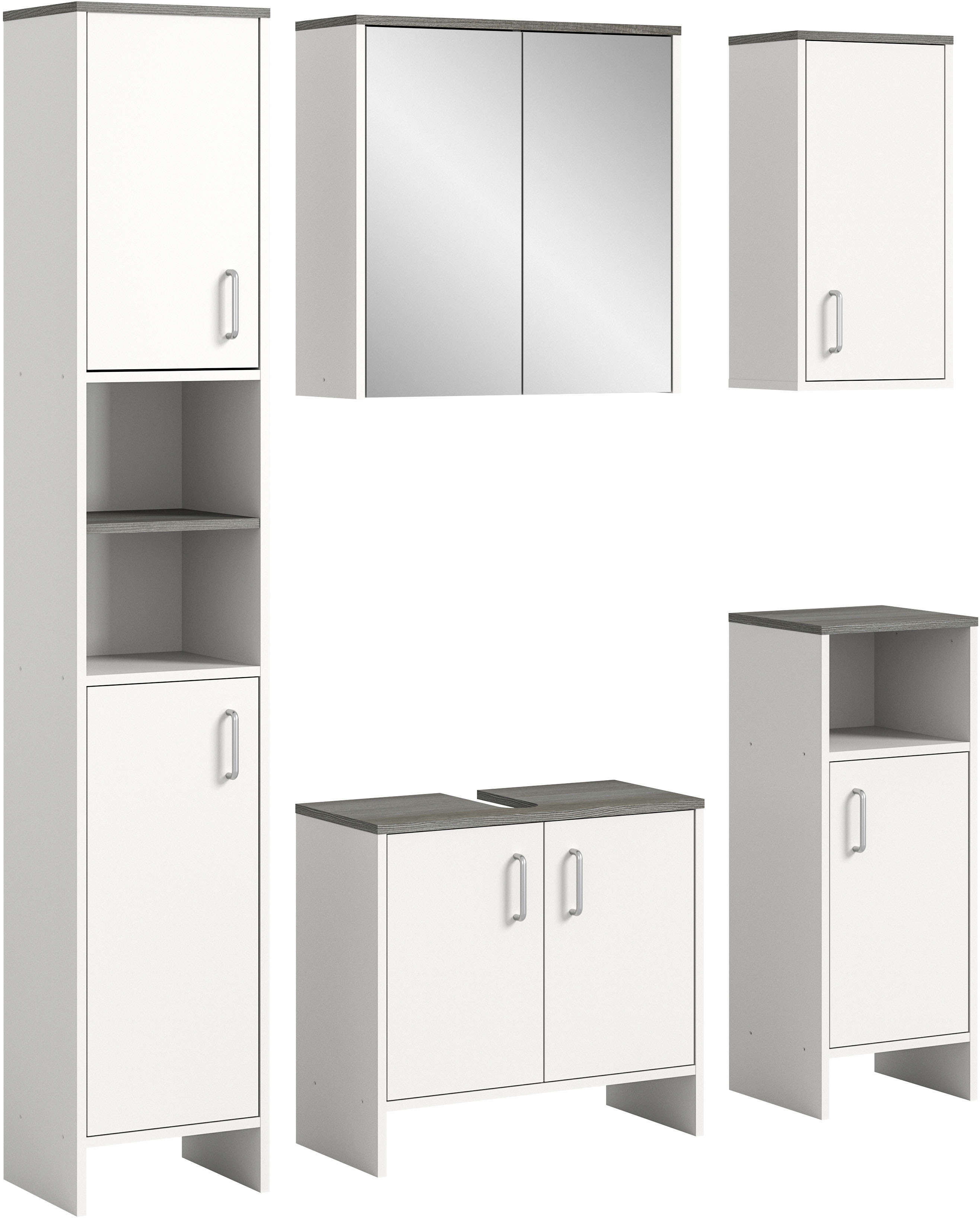 welltime Badmöbel-Set "Lier", (Set, 5 St.), Hochschrank, WBU, Spiegelschrank, Hängeschrank, Unterschrank 3