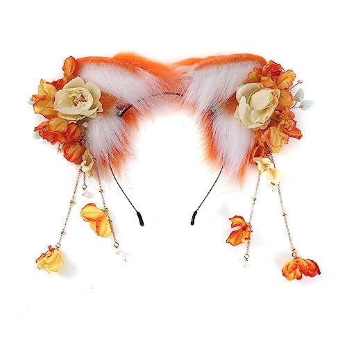 SANRLO Stirnbänder, Haarschmuck für Damen, chinesischer Stil, niedliche Kätzchenohren, Stirnband mit Blume, Karneval, Haarreifen, Make-up, Frühling, Cosplay, Party, Kopfschmuck