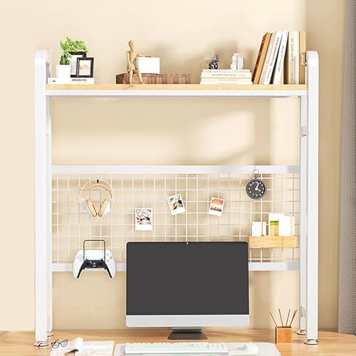 2-stufiges, 3-stufiges Desktop-Bücherregal-Organizer, Computer-Desktop-Bücherregal, Mehrzweck-Schreibtischregal im Schlafsaal, Holz-Schreibtischregal-Organizer Oben auf dem Schreibtisch, wei