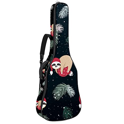 Gitarrentasche Schutz- und Transporttasche für akustische und klassische Gitarren wasserfest und gepolstert Nettes Tierfaultier-Muster des Winters 108.9x42.9x11.9 cm