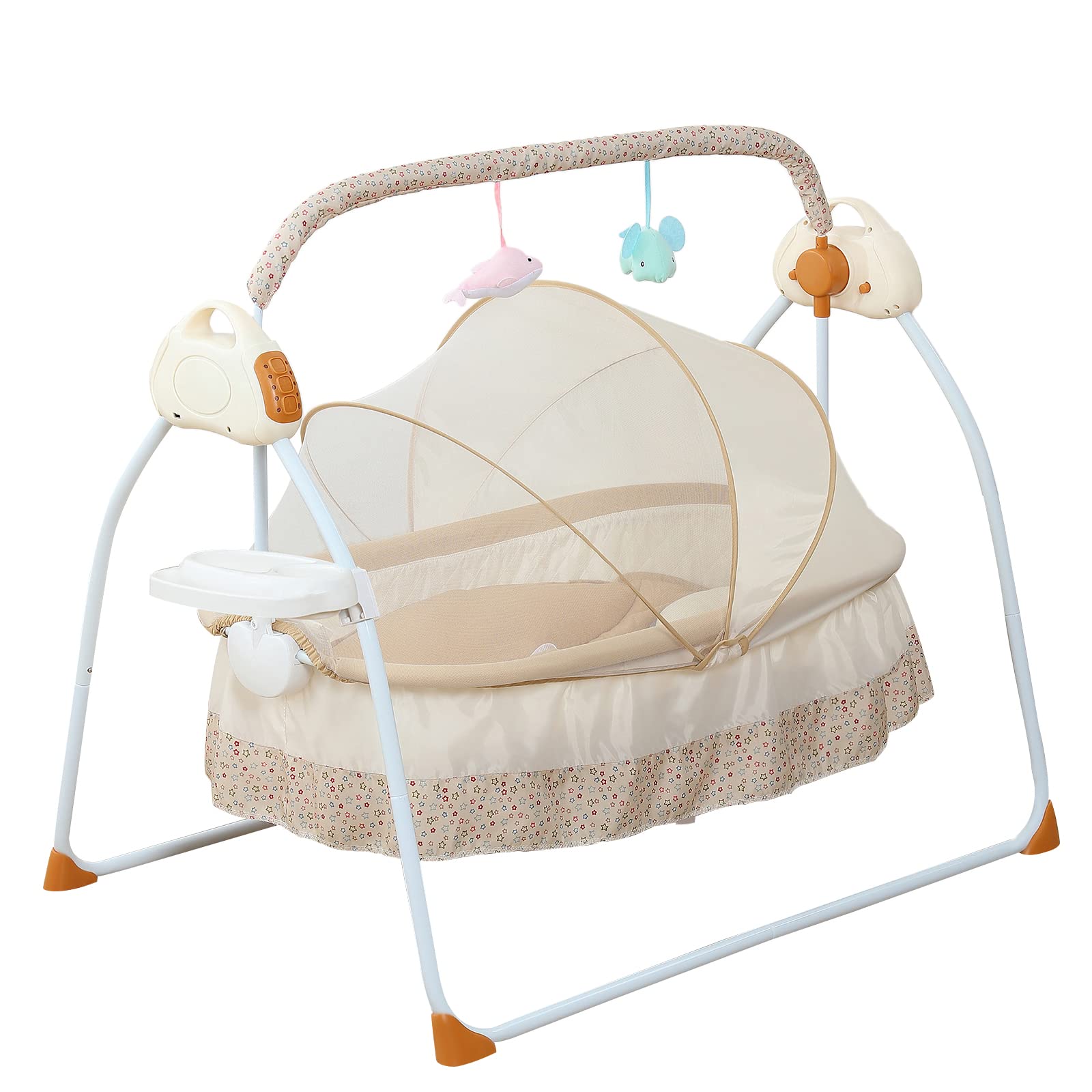 Elektrische Babybett, 3-Speed Kinderbett Babyschaukel mit Spielzeugen Elektrische Baby Wiege Mit Matratze Moskitonetz Wiege für 0-18Monate