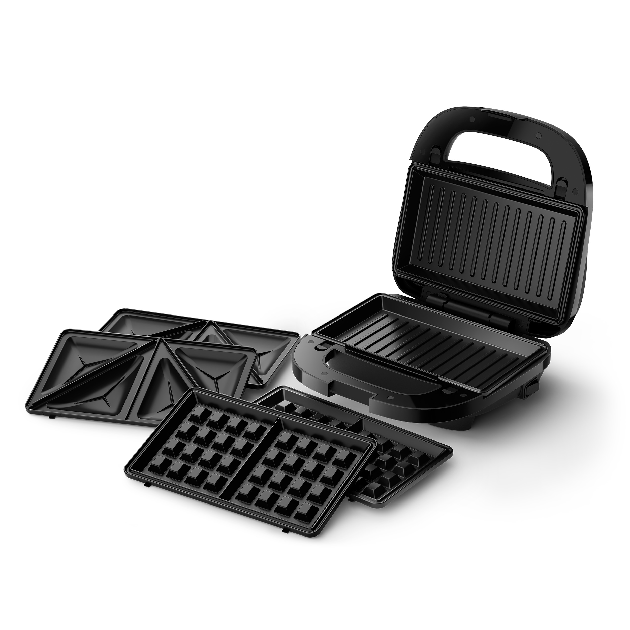 Philips Sandwichmaker 5000 Serie, 750 W, Panini, Waffeln, Sandwichplatten, Schwarz/Silber (HD2350/80)