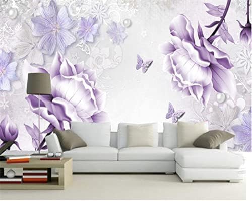 Fantasie Lila Floral Schmetterling 3D Tapeten Wanddekoration Fototapete Sofas Wohnzimmer Wandbild Schlafzimmer-300cm×210cm