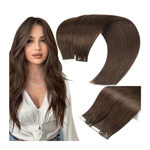 Tape in Haarverlängerungen 14–24 Zoll Echthaar, dunkelbraun, 100% brasilianisches Echthaar, Remy-Tape-in-Extensions, 25 g/Packung, 10 Stück, gerade, nahtlose Hauteinschlag-Tape-Haarverlängerungen Tap