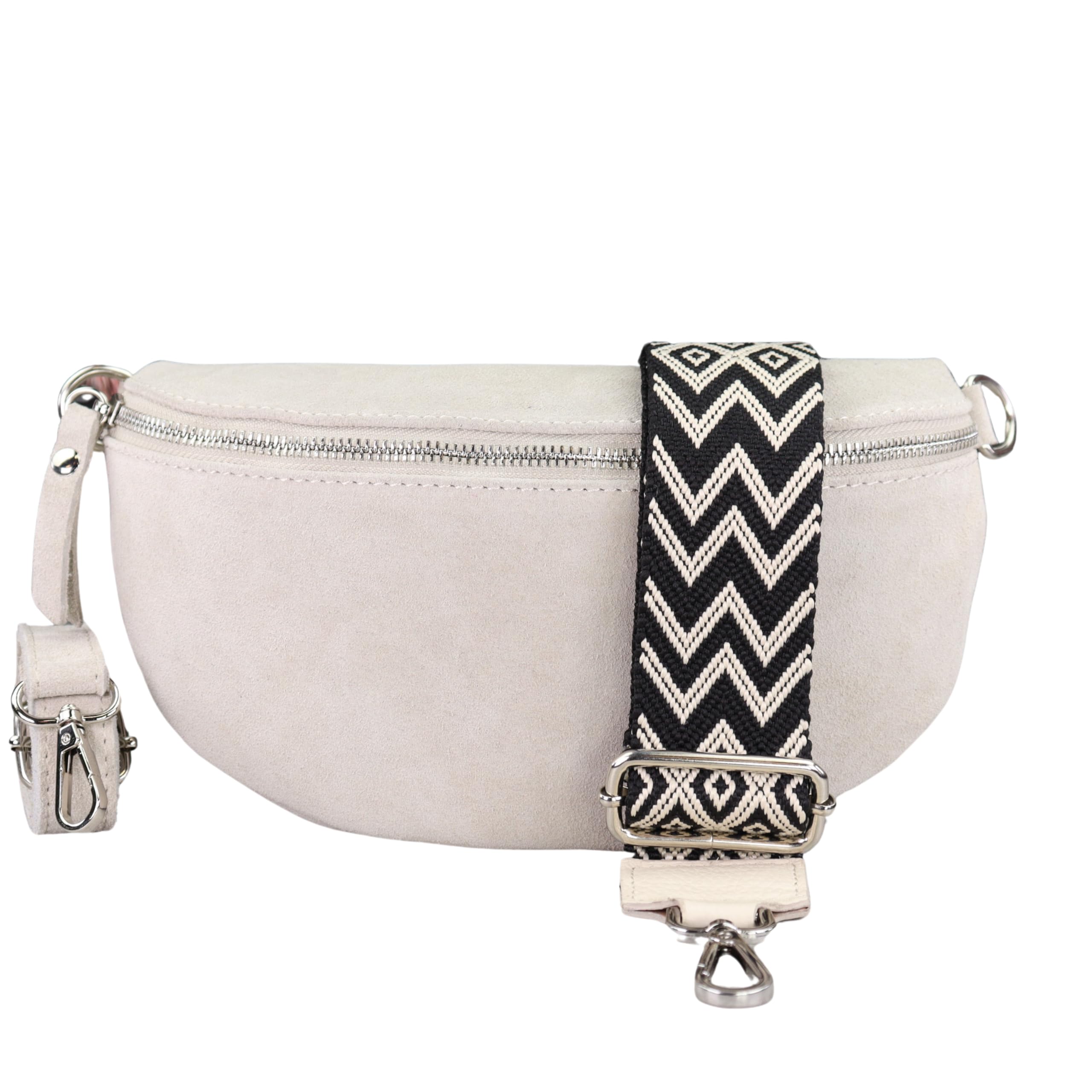 BLADE Bauchtasche Damen, Handgemachte Wildledertasche, Crossbody Bag, Gürteltasche Echtes Leder mit 2 abnehmbaren/verstellbaren Breiten Gürteln, Umhängetasche aus Italien, Geschenk für Sie -Creme