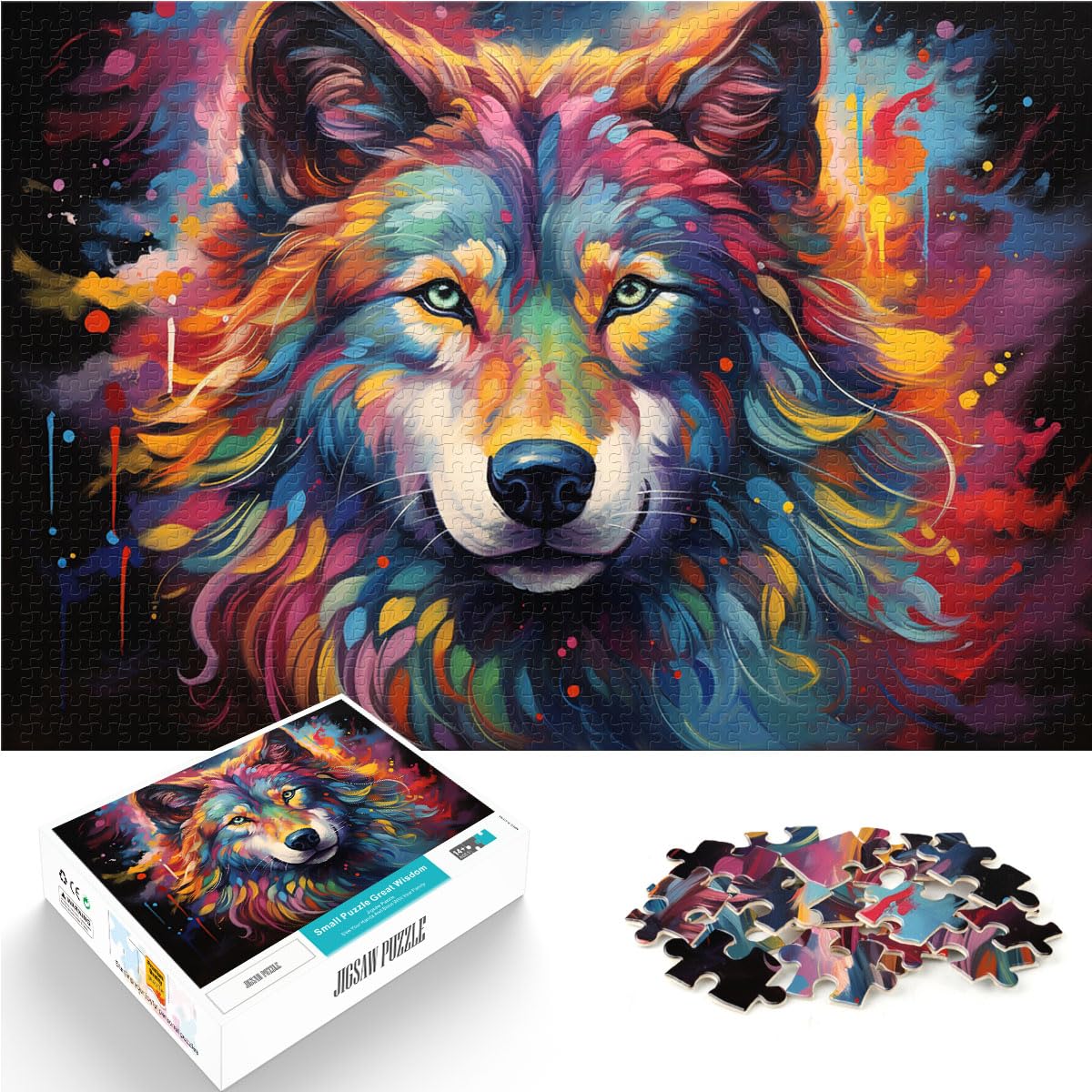 Puzzles Bunter Fantasiewolf für Erwachsene, 1000 Teile, Puzzle-Geschenke, Holzpuzzle, jedes Teil ist einzigartig – anspruchsvolles, unterhaltsames Familienspiel, 1000 Teile (50 x 75 cm)