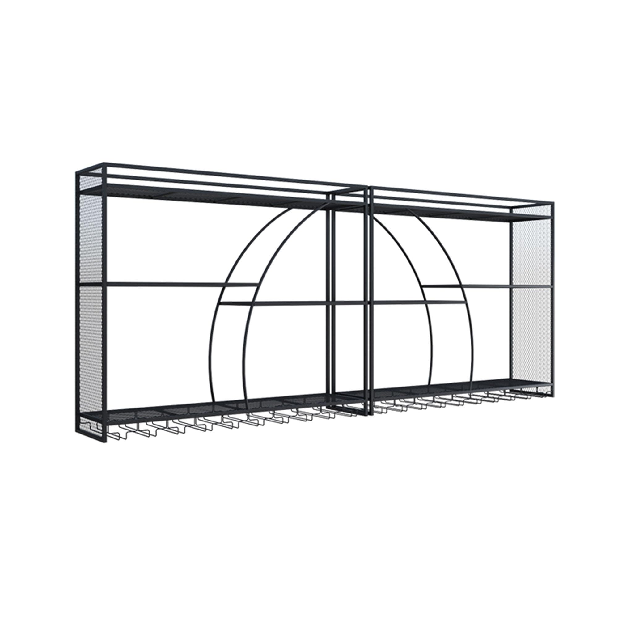 HSJFS Metall Wein Rack Bar Regale Wand Montiert Mit Hängendem Wein Glas Halter Rack Liquor Flasche Display Regal Floating Bar Schrank Für Home Bar Küche Esszimmer/Black-Double/2 Layers