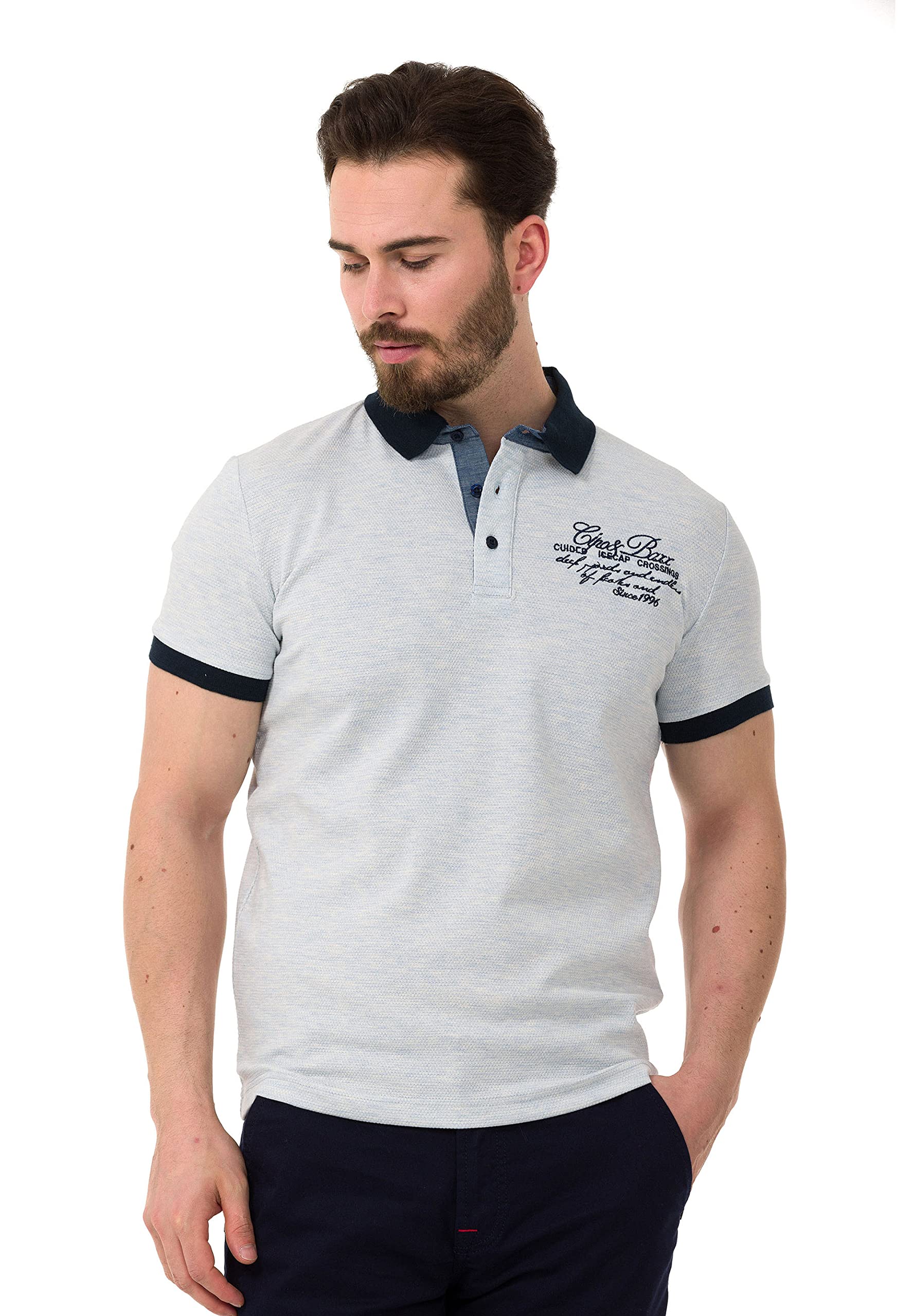 Cipo & Baxx Herren Poloshirt T-Shirt Knopfleiste Stickerei Kurzarm Baumwolle CT767 Hellblau XL