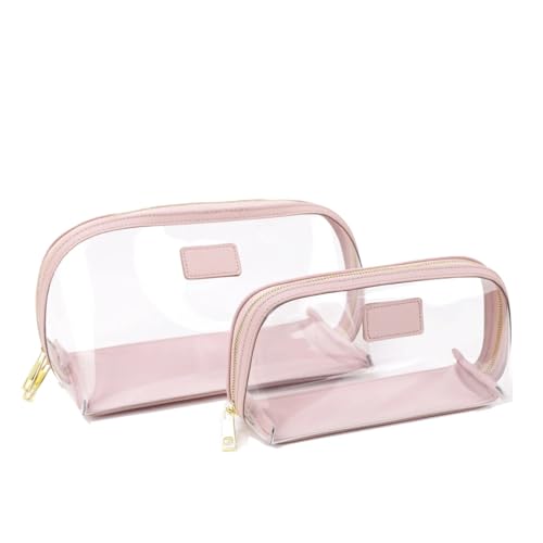 Transparenter Kulturbeutel Reise-Kosmetiktaschen-Set aus PU-Leder, wasserdichte Make-up-Pinsel-Aufbewahrungstasche, tragbar, transparent, PVC, TPU, Make-up-Taschen(Color:Pink Set)