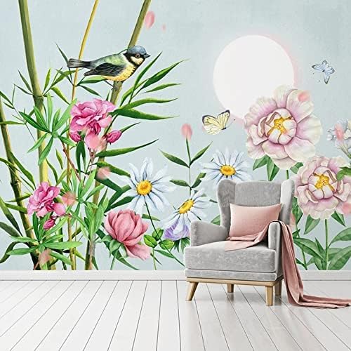 XLMING Rosa Blume Bamboo Schmetterling 3D Tapete Home Dekoration Wohnzimmer Sofa Schlafzimmer Tv Hintergrund Wand-200cm×140cm