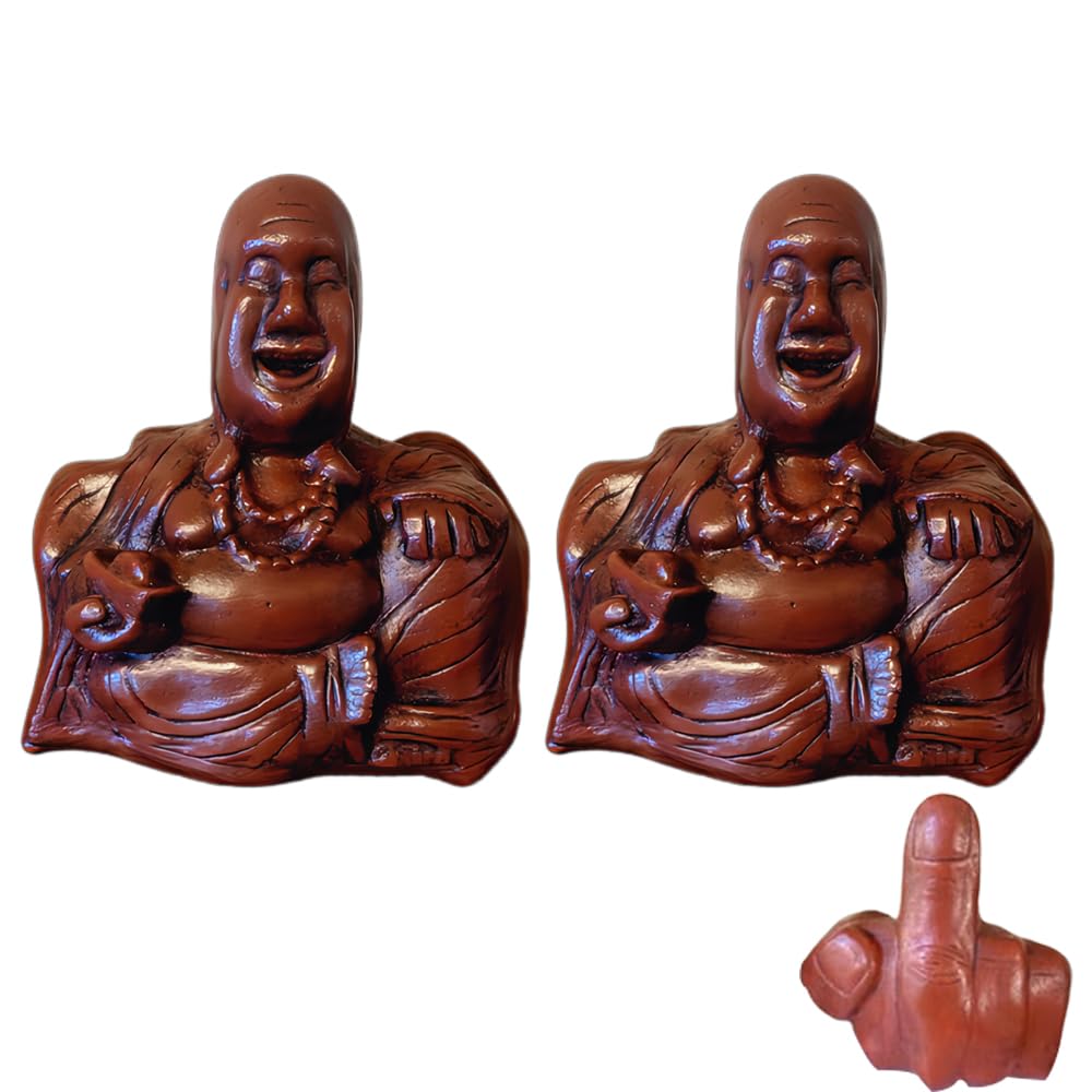 Der Buddha-Flip | Unerwartete Rückseite, Mittelfinger-Statue des lachenden Buddhas aus Kunstharz, handgefertigte Skulptur des Mittelfinger-Buddha-Flips, komische, lustige Geschenke für Freunde (2Pcs)