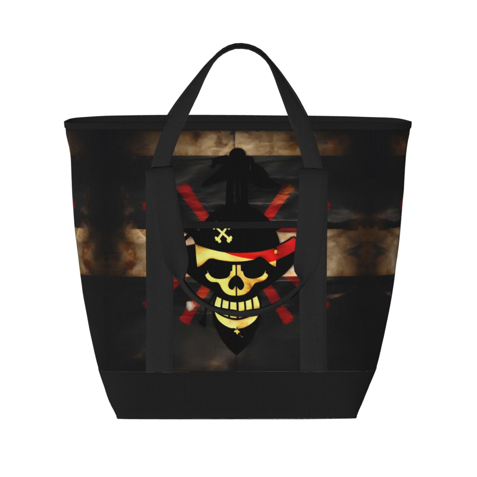 YQxwJL Isolierte Kühltasche mit Piratenflaggen-Druck, großes Fassungsvermögen, Einkaufstasche, Reisetasche, Strand, wiederverwendbare Einkaufstasche für Erwachsene, Schwarz, Einheitsgröße