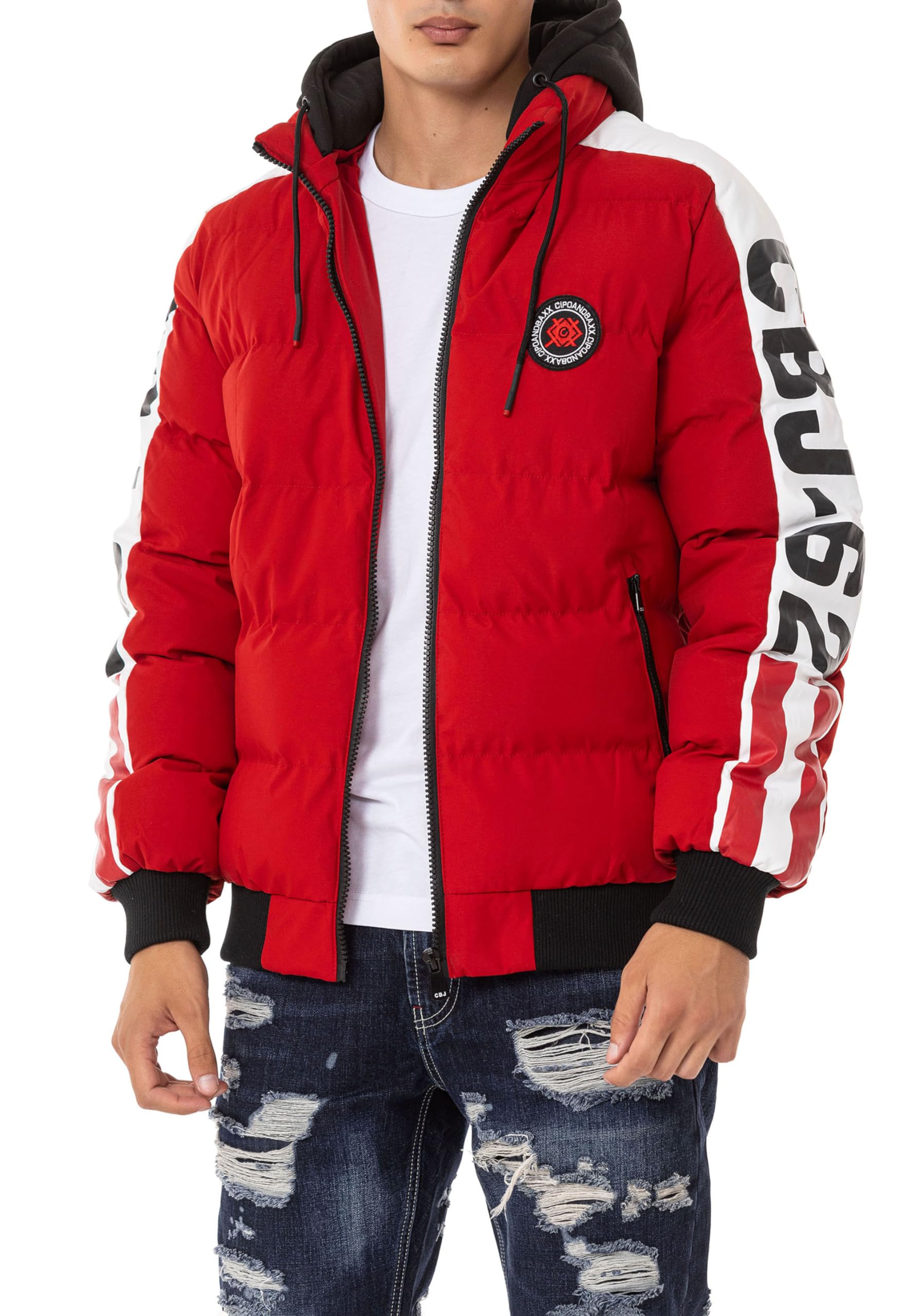 Cipo & Baxx Herren Steppjacke Winterjacke Kapuzenjacke Outdoorjacke Jacke Parka CM222 Rot L