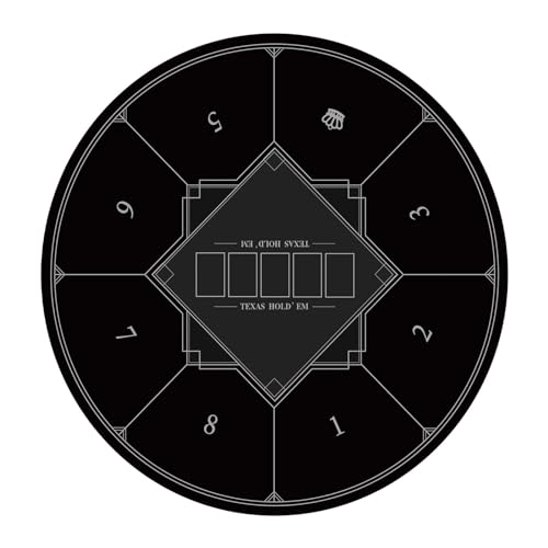 BFVAKBKYT Professionelle Pokermatte für Tische, Tragbare, runde Pokermatte for Texas Holdem, 8 Spieler, zusammenklappbare Pokertischplatte mit bedruckter Matte im Art-Deco-Layout(Black,S)