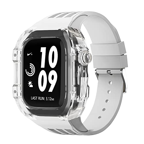 NEYENS Ersatz-Uhrenarmband aus Gummi mit transparenter Lünette, für Apple Watch, 44 mm, 45 mm, Urban Sportarmband, für iWatch-Serie S4, S6, SE, S7, 44mm, Achat