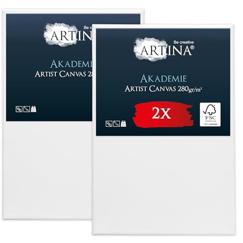 Keilrahmen Leinwand zum Bemalen 80x120 cm – Artina FSC® 2er Set Leinwand Keilrahmen Leinwände für Acrylfarben Canvas 100% Baumwolle – bespannte Keilrahmen Leinwände zum malen Acryl Leinwand Rahmen