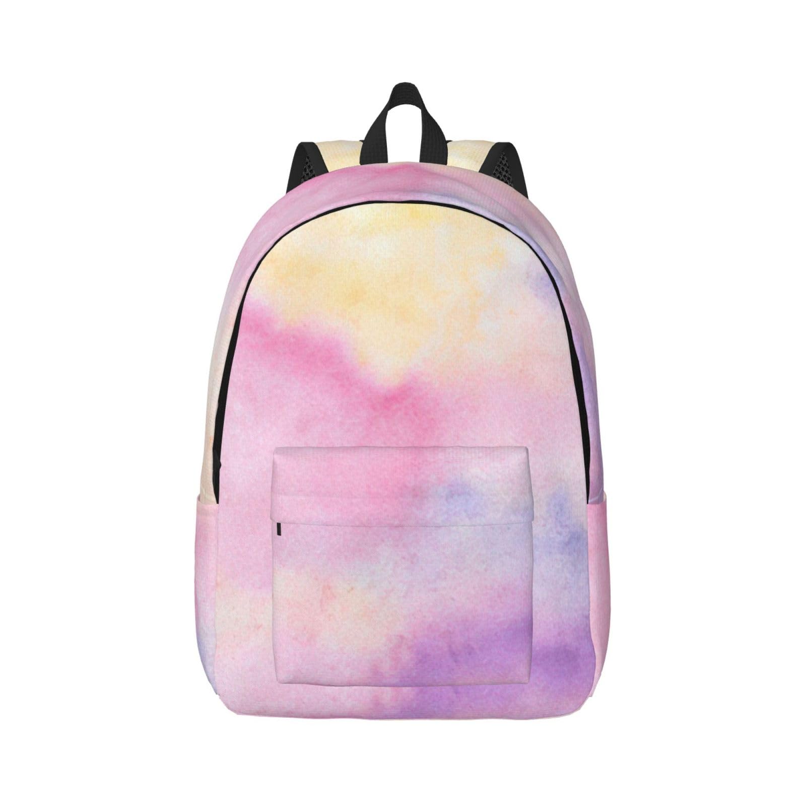 WURTON Rucksack mit Regenbogen-Aufdruck, strapazierfähig, lässig, Büchertasche, für Herren und Damen, Laptop, leicht, niedlich, Reiserucksack, Schwarz , S