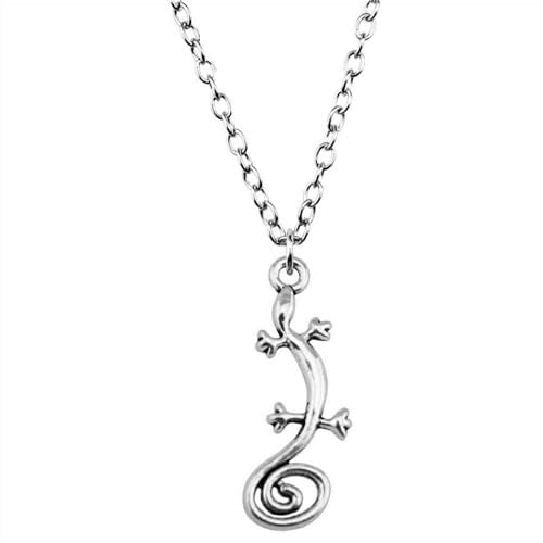 XIPIEIO Herrenmode-Trend-Halskette in Antik-Silber-Farbe Gecko-Anhänger-Halskette für Frauen trendiger Schmuck Zubehör personalisiertes Geschenk