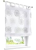 LiYa 1 Stück Raffrollo mit Kreis-Motiven Floral Design Raffgardine Voile Transparent Vorhang (BxH 100x140cm, Braun)