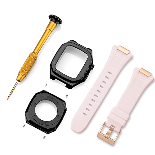 KANUZ Edelstahl-Armband für Apple Watch, Armbandmodifikation, 45 mm, 44 mm, 41 mm, Metall-Mod-Kit-Set für iWatch Serie 8, 7, 6, SE, 5, 4, 3, 2, 1 (Farbe: Schwarz-P, Größe: 41 mm)