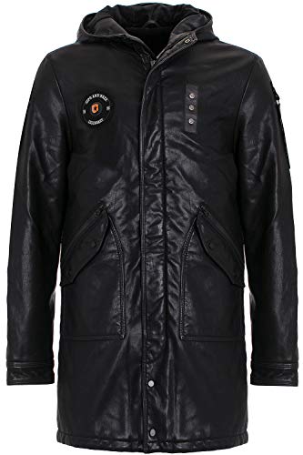 Cipo & Baxx Herren Kunstledermantel Jacke Parka Übergangsjacke Jacke mit Kapuze Gr.L Schwarz