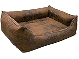 CopcoPet – Hundebett Emma in Wildlederoptik – Hundekörbchen mit abnehmbarem, waschbarem Bezug – Hundekissen mit erhöhten Rändern für kleine bis große Hunde (70 x 55 cm | Antik Braun)