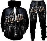 RIAAJ 3D Schädel Hoodie Männer Trainingsanzug Jogging Set Männer Sportanzug Männer Sweatshirt Hosen (A2,2XL)