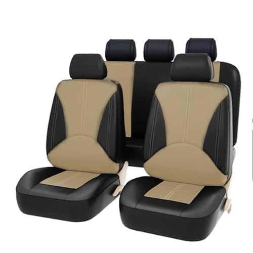 CutuLi Auto Sitzbezüge Sets FüR Nissan Navara NP300/D23 2015-2018, Leder Komplett-Set Autositzbezüge Wasserdicht Atmungsaktiv Auto Innenraum Zubehör,E/Black Beige