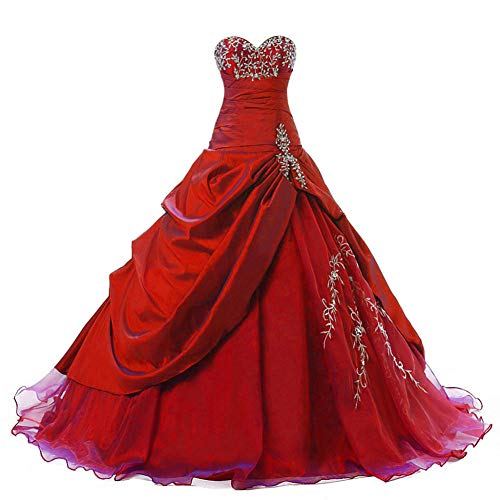 Zorayi Damen Trägerlos Lange TAFT Abschlussball Kleid Ballkleid Promkleider Rot Größe 38