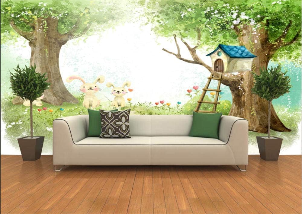 Cartoon Waldhase Holzleiter 3D Tapete Poster Restaurant Schlafzimmer Wohnzimmer Sofa TV Dekorative Wand-350cm×256cm