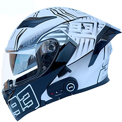 Letetexi Klapphelm mit Integriertem Bluetooth ECE-geprüft, Motorradhelm Bluetooth-Helm mit Anti-Fog-Doppelspiegel, Integralhelm Racing Helm für Damen Herren 54~63CM