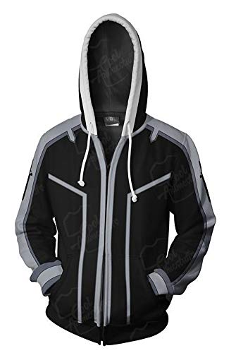 QYIFIRST Pullover Sword Art Kirito Kirigaya Kazuto Cosplay Kostüm Kaputzen Jacke Streetwear Unisex Anime 3D Druck Jacket Sweatshirt Schwarz XL (Chest 113cm)