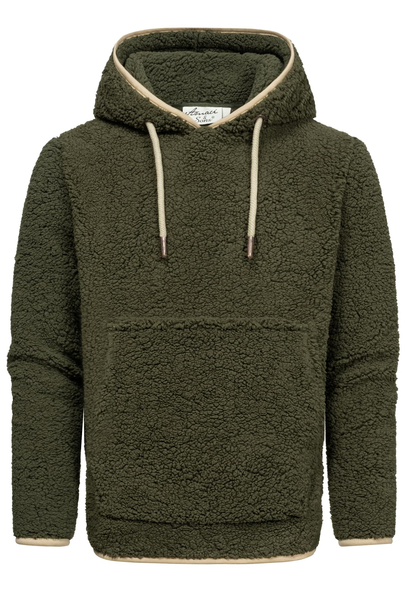 Amaci&Sons Herren Kapuzenpullover Teddyfell Teddy Sweatjacke Plüsch Hoodie Pullover Sweatshirt 4068 Khaki M