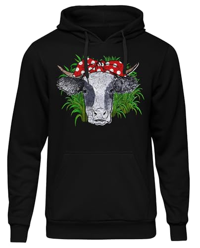 UGLYSHIRT Holstein Kuh Herren Kapuzenpullover | Farmer Outfit Bauer Landwirt Pullover Herren Bauer Highland Cattle Rind Cow Hoodie Traktor Trecker | M1 Schwarz (4XL)