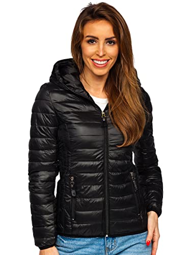 BOLF Damen Übergangsjacke Steppjacke mit Kapuze Daunenjacke Reißverschluss Sportjacke Zip Wärme Freizeit Outdoor Basic Casual Style R9769 Schwarz XXL [D4D]