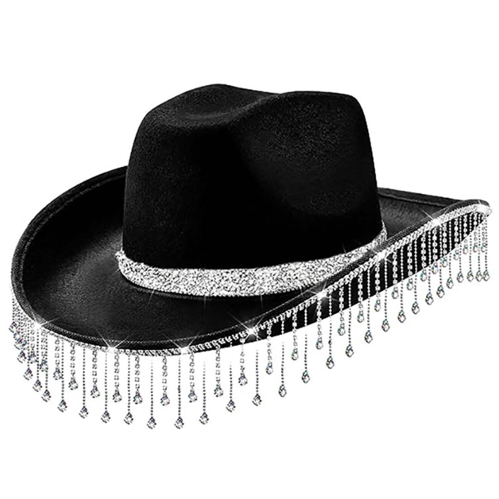 MEELYHOME Lustiger Partyhut, Cowboyhut für Damen, Westernhut, Cowboyhut, Strass, Quasten, Cowboy-Kostüm, Verkleidung, Strass, Fransen, Cowboyhut für Damen