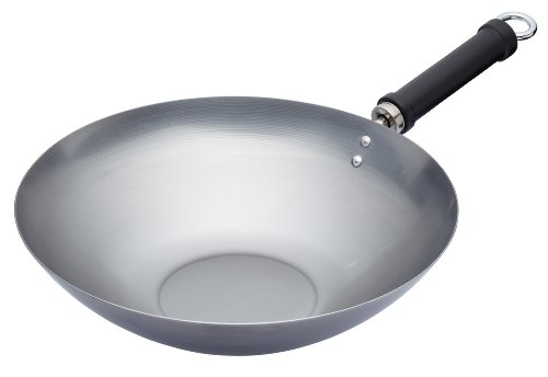 KitchenCraft World of Flavours Unbeschichteter Wok für Induktionsherd, Chinesisches Design, 30 cm